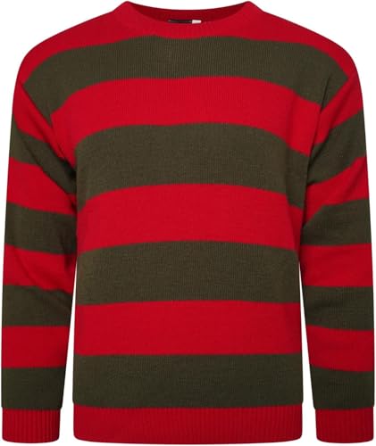 COMFYLOT & KK TRADERS MCR LTD Herren Rot und Grün gestreifter Pullover Pullover – Freddy Krueger Kostüm Strickmütze oder Set Krüger Halloween Verkleidung Albtraum auf Elm Street Erwachsene Cosplay von KK TRADERS (MCR) LTD