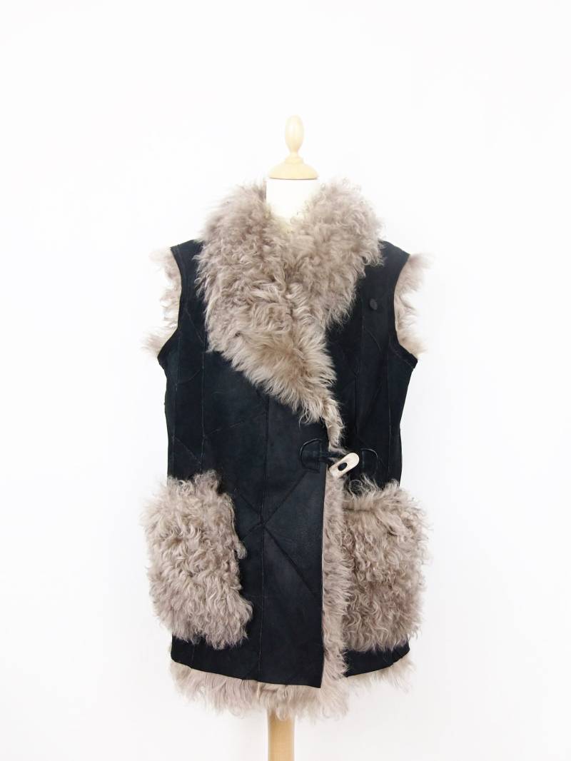 Kkdafis Lammfellweste Bis Gr.50 Damenweste Fellweste Lange Weste Schwarz Neu von KKDafis