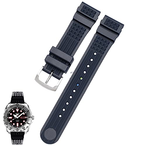 KKFAUS Für Seiko SRP601J1 Geisterwasser-Dosen-Armband, wasserdicht, Herren, Silikon, schwarz, blau, Sportarmband, 20 mm, 22 mm, Blau Silber (Blue Silver Buckle), 22mm von KKFAUS