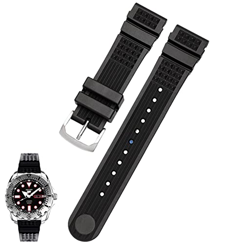 KKFAUS Für Seiko SRP601J1 Wasser Phantom Uhr Dosen Taucherarmband Wasserdicht Herren Silikon Schwarz Blau Sport Armband 20mm 22mm, Schwarz/Silber (Black Silver Buckle), 20mm von KKFAUS