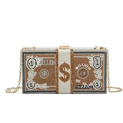 KKFAUS USD-Muster Strass Stein Acryl Tasche Kette Crossbody Handytasche, braun, 20.5x5.5x10.5cm von KKFAUS