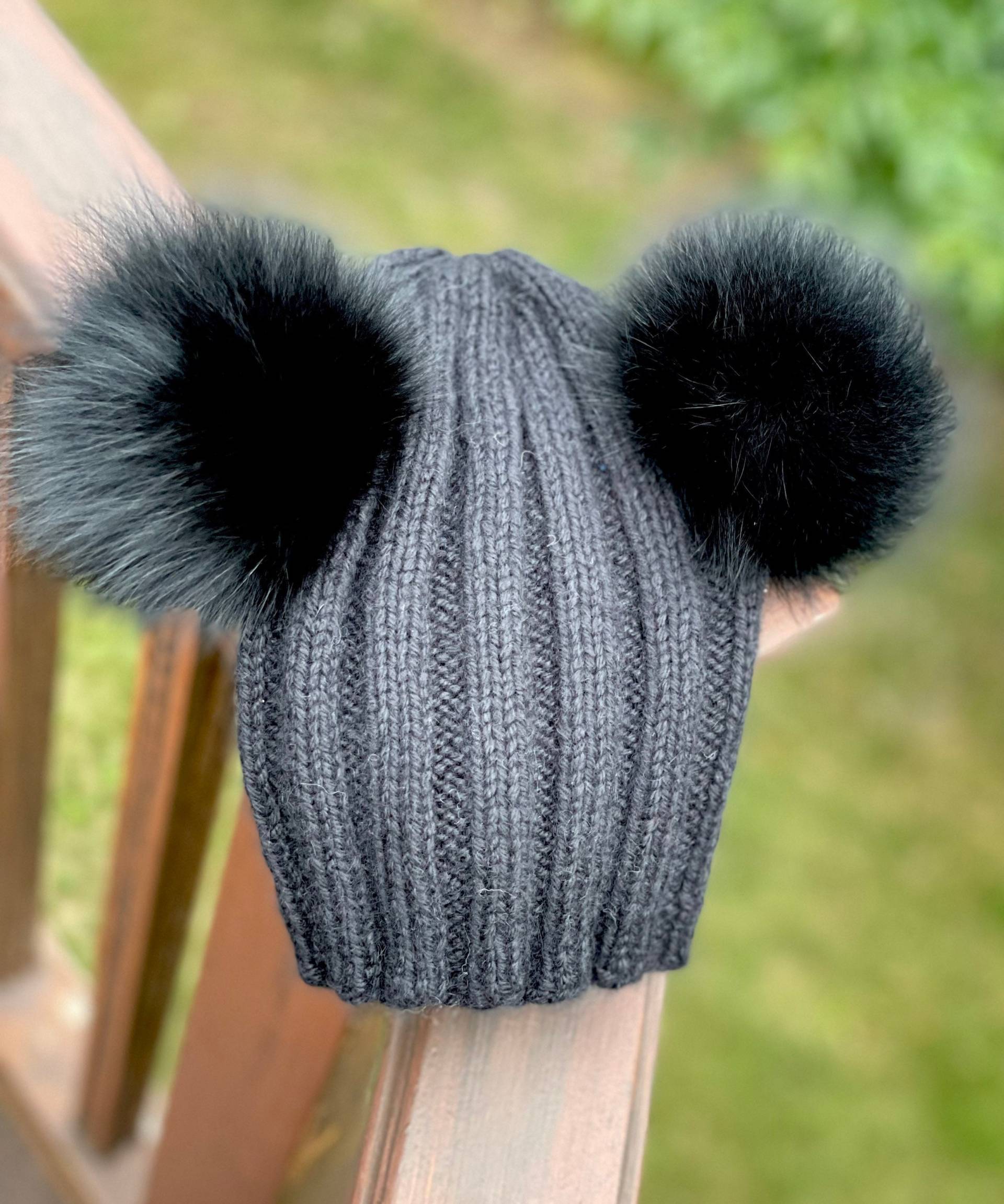 100% Kaschmir Chunky Double Pompom Gerippte Beanie Mimi Hut - Handgemachte Strickmütze Fuchs Pom Ready To Ship Damen Wintermütze Geschenk von KKHATS