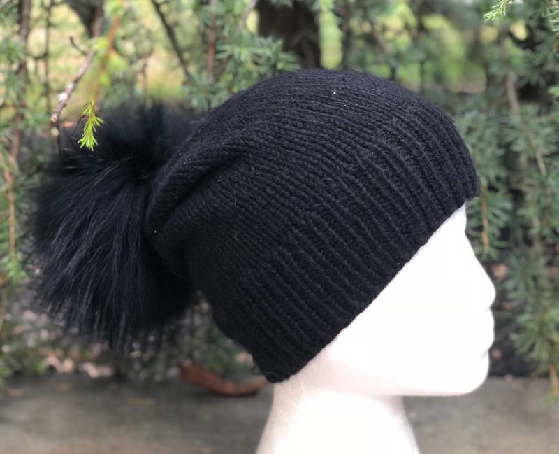 100% Kaschmir Slouchy Beanie Pelz Bommel-Hut-Handgemachte Strickmütze-Waschbär Pom Pom-Super Weich-Ready To Ship - Geschenk-Frauen/Kinder Größe von KKHATS