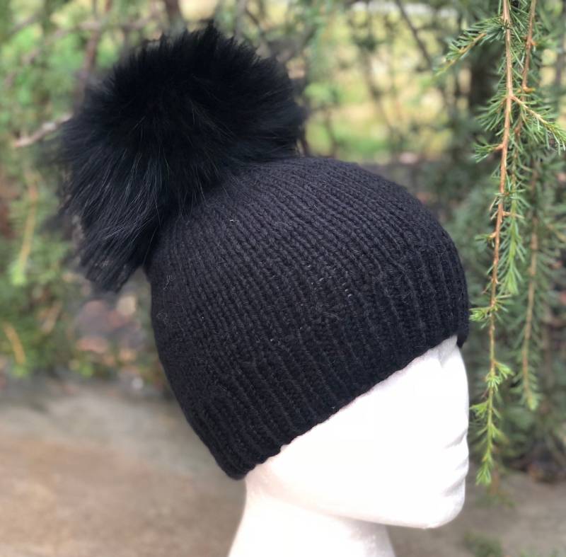 100 % Kaschmir Winter Beanie Pelz Bommelmütze - Handgemachte Strickmütze Waschbär Pom Pom-Super Weich Lieferbar Versand-Frauen/Kinder Größe von KKHATS