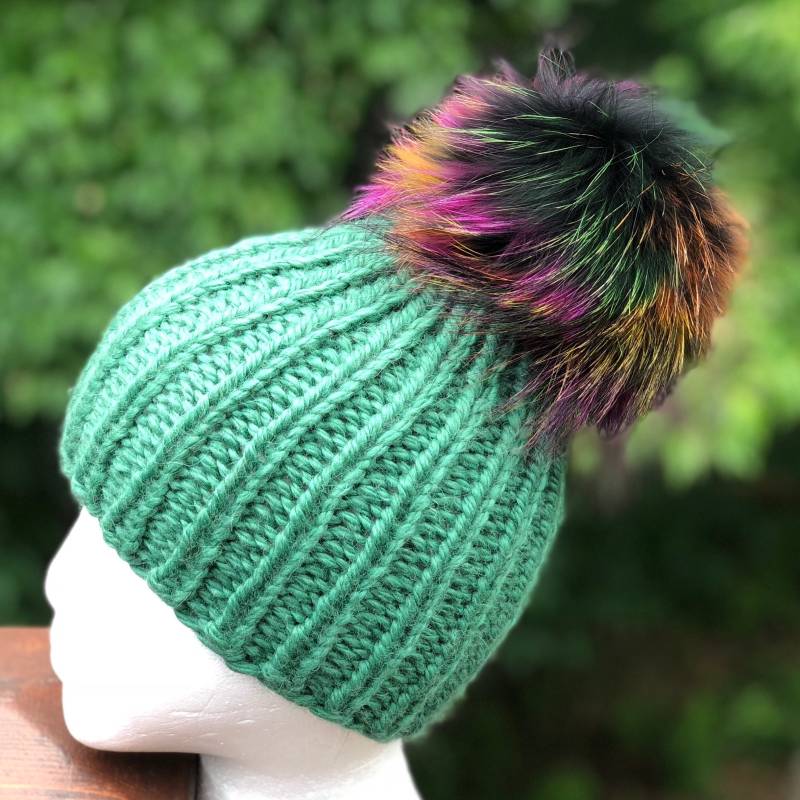 Damen Chunky Beanie Pelz Bommelmütze - 100 % Alpaka Mütze Handgemachte Strickmütze Fuchs Pom Lieferbar Geschenk von KKHATS