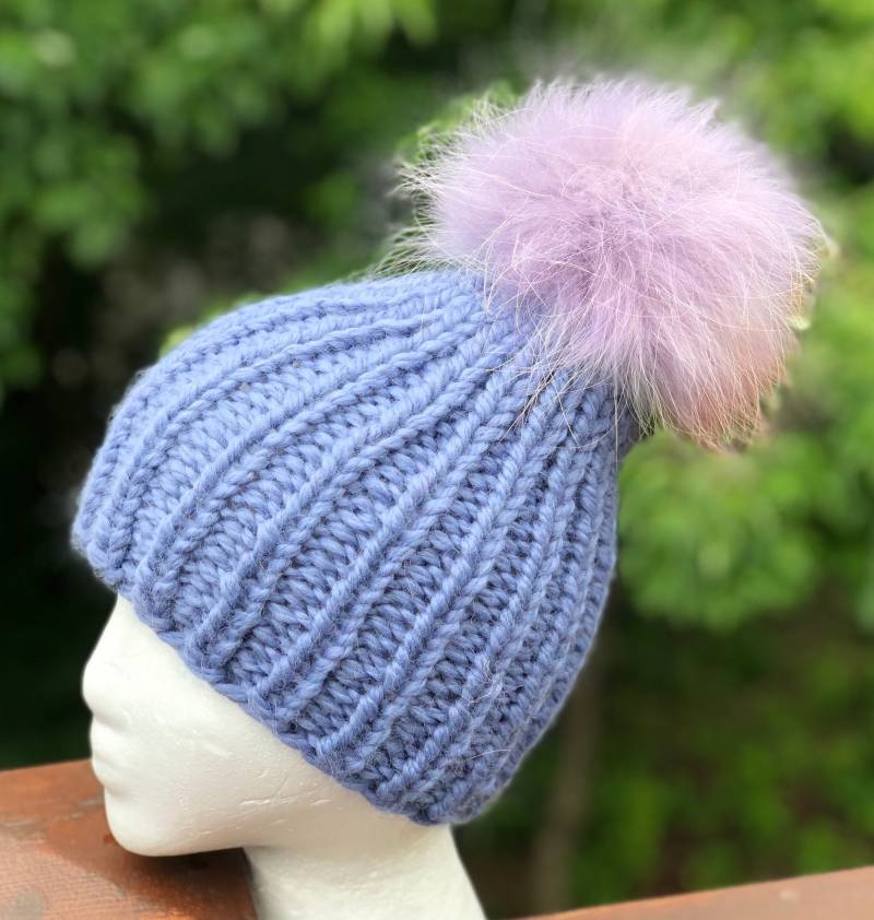 Damen Chunky Beanie Pelz Bommelmütze - 100 % Alpaka Mütze Handgemachte Strickmütze Waschbär Pom Ready To Ship Geschenk Super Chunky Wolle Bea von KKHATS