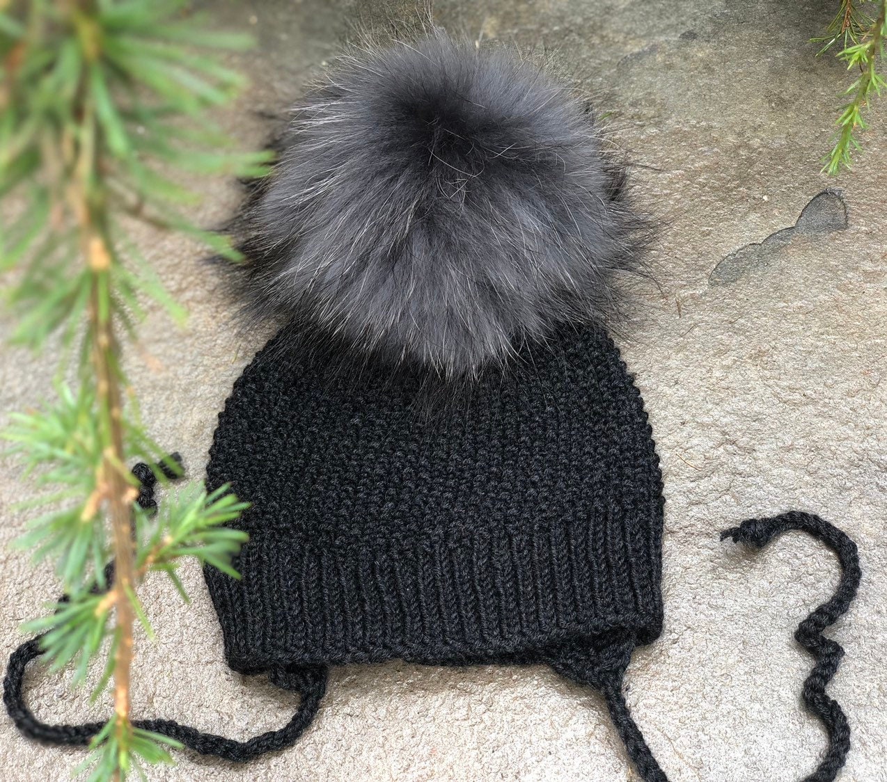 Kinder Chunky Beanie Pelz Bommelmütze - 100% Wollmütze Handgemachte Strickmütze Waschbär Pom Damen Wintermütze 1-2 Jahre Alt- Ohrenklappen von KKHATS