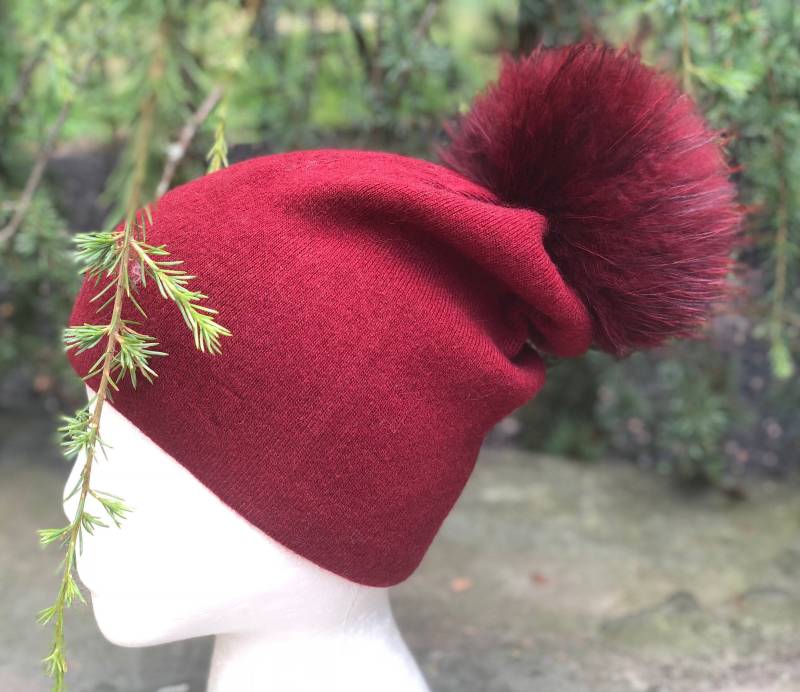 Pelz Pom Strick Slouchy Mütze - Strickmütze Mit Waschbär Erwachsene Größe Doppellagig von KKHATS