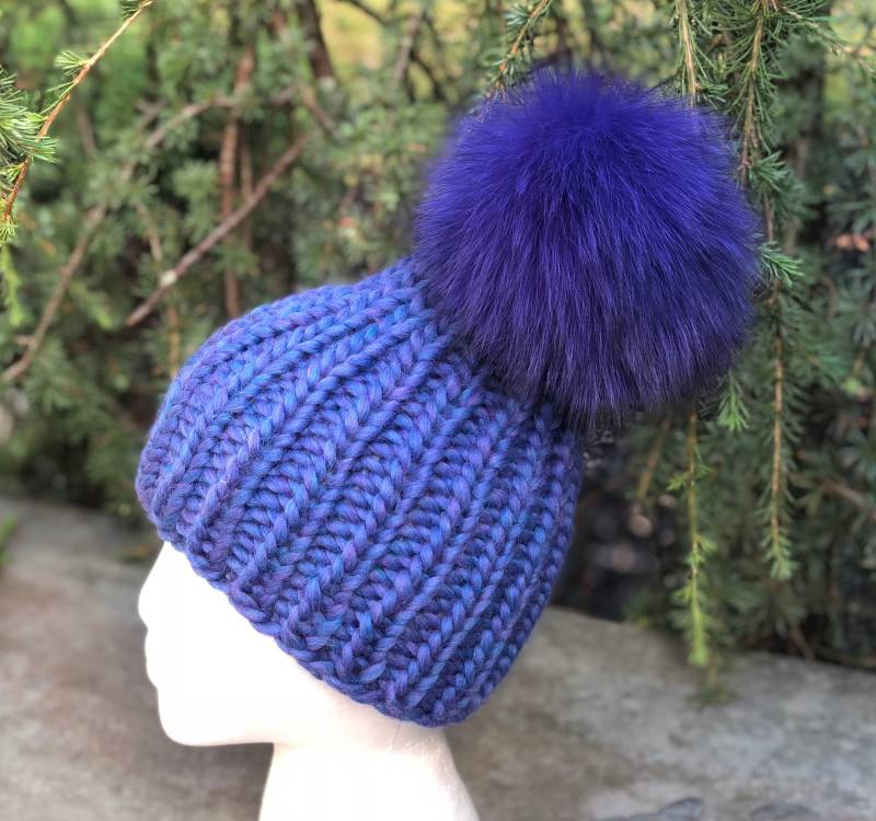 Winter Chunky Beanie Pelz Bommel Wollmütze - 100 % Wolle Mütze Handgemachte Gerippte Strickmütze Fuchs Pom Versandbereit Geschenk von KKHATS