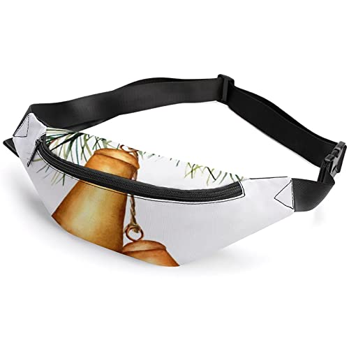 Aquarell-Mais- und Blätter-Bauchtasche, für Erwachsene und Kinder, Sport-Hüfttasche für Männer und Frauen, Aquarell-Weihnachtsglocken, goldfarbene Weihnachtsglocken, Einheitsgröße, Hüfttaschen von KKKKKOUU