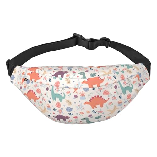 Bauchtasche für Damen und Herren, strukturiert, groß, für Workout, Wandern, Laufen, Reisen, Dinosaurier und Blumen, Dinosaurier und Blumen, Einheitsgröße, Hüfttaschen von KKKKKOUU