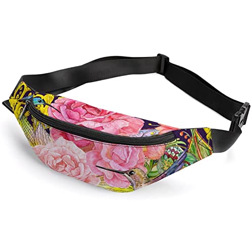 Bauchtasche für Erwachsene und Kinder, Motiv: Blüten und Kolibri, Sport, für Männer und Frauen, Blüten und Kolibris, Einheitsgröße, Hüfttaschen von KKKKKOUU