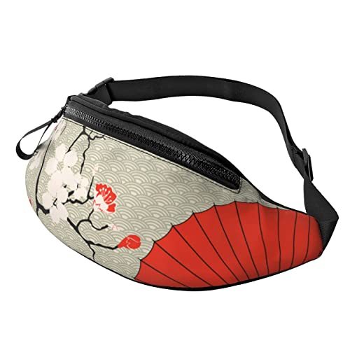 Bauchtasche mit japanischem rotem Regenschirm, Kirschblüten, modische Hüfttasche, verstellbare Hüfttasche für Männer und Frauen, Schwarz , Einheitsgröße, Hüfttaschen von KKKKKOUU