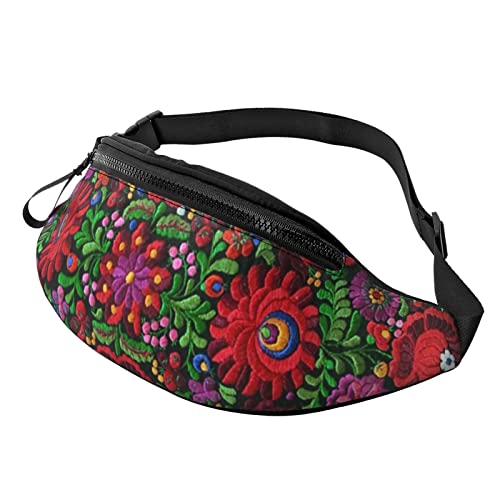 Bauchtasche mit ungarischer Volksstickerei, Blume, modische Hüfttasche, verstellbare Hüfttasche für Männer und Frauen, Schwarz , Einheitsgröße, Hüfttaschen von KKKKKOUU