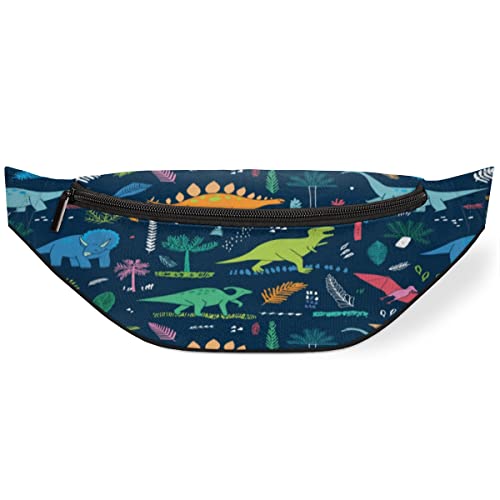 Cartoon-Dinosaurier-Hüfttasche für Damen und Herren, Palmenblätter, Gürteltasche, Umhängetasche, verstellbarer Gürtelriemen für Reisen, Laufen, Wandern, Wandern, Radfahren, Schwarz , Einheitsgröße, von KKKKKOUU