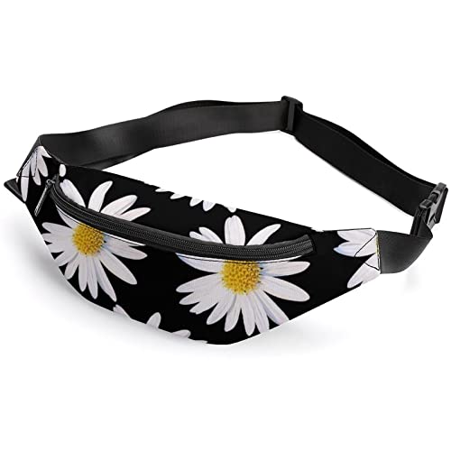 Daisies Gürteltasche mit Musiknoten für Erwachsene und Kinder, Sport-Hüfttasche für Männer und Frauen, Gänseblümchen, schwarzer Hintergrund, Gänseblümchen, schwarzer Hintergrund, Einheitsgröße, von KKKKKOUU