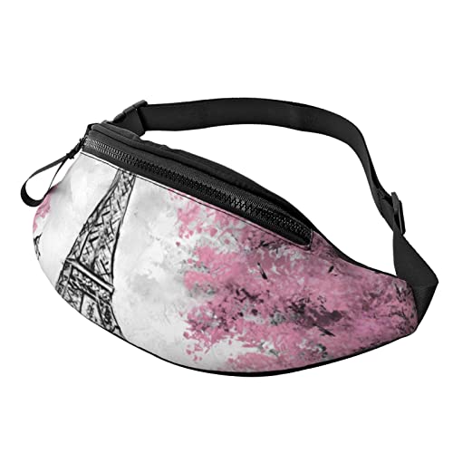 Eiffel Paris Gürteltasche mit pinkem Baum, modische Hüfttasche, verstellbare Hüfttasche für Damen und Herren, Schwarz , Einheitsgröße, Hüfttaschen von KKKKKOUU