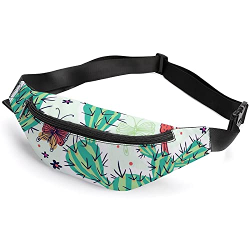 Gürteltasche für Brustkrebs-Bewusstsein für Erwachsene, Kinder, Sport, Gürteltasche für Männer und Frauen, Blühende Kaktus-Schmetterlinge, Einheitsgröße, Hüfttaschen von KKKKKOUU