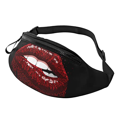 Gürteltasche mit roten glitzernden Lippen, modische Hüfttasche, verstellbare Hüfttasche für Damen und Herren, Schwarz , Einheitsgröße, Hüfttaschen von KKKKKOUU