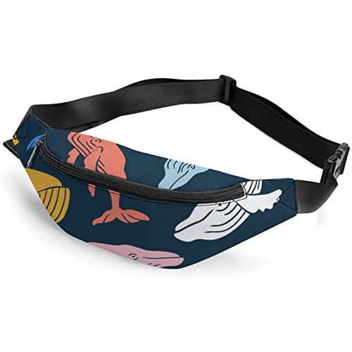 Handgezeichnete, bunte Wal-Gürteltasche, für Erwachsene und Kinder, Sport-Hüfttasche für Männer und Frauen, Handgezeichneter, bunter Wal, Einheitsgröße, Hüfttaschen von KKKKKOUU