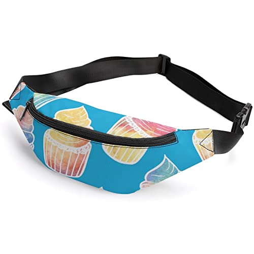 Handgezeichnete Aquarell-Cupcakes-Fanny-Tasche, für Erwachsene und Kinder, Sport-Hüfttasche für Männer und Frauen, Handgezeichnete Cupcakes, Einheitsgröße, Hüfttaschen von KKKKKOUU