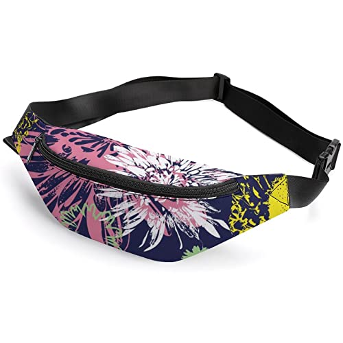 Niedliche Cartoon-Fuchs-/Hasen-Pilz-Blätter-Bauchtasche, für Erwachsene und Kinder, Sport-Hüfttasche für Männer und Frauen, Bunte, abstrakte Gänseblümchen, Einheitsgröße, Hüfttaschen von KKKKKOUU