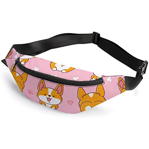 Niedliche Regenbogen-Gürteltasche mit fröhlichen Wolken, für Erwachsene und Kinder, Sporttasche für Männer und Frauen, Süßer Happy Corgi Hund, Einheitsgröße, Hüfttaschen von KKKKKOUU
