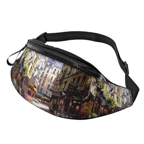 Paris Street Cafe Bauchtasche für Herren und Damen, Bauchtasche für Sport, Reisen, Workout, Laufen, Wandern, Schwarz , Einheitsgröße, Hüfttaschen von KKKKKOUU