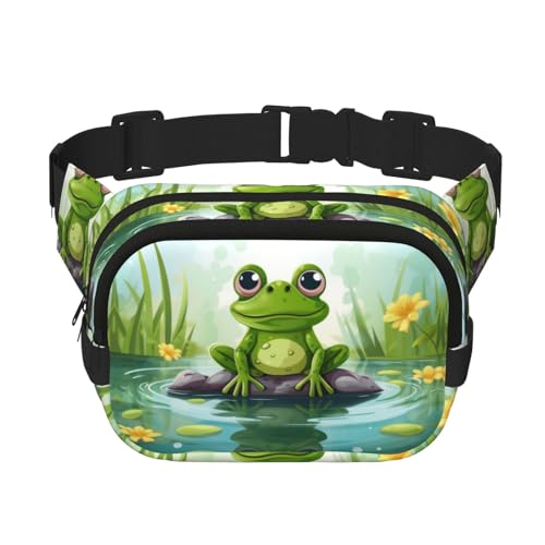 Bauchtasche, Motiv: Frosch im Teich, klein, modisch, leicht, für Damen und Herren, Laufen, Workout, Wandern, Reisen Bauchtasche, Motiv: Frosch im Teich, klein, modisch, leicht, für Damen und Herren, Laufen, Workout, Wandern, Reisen von KKLWEGU