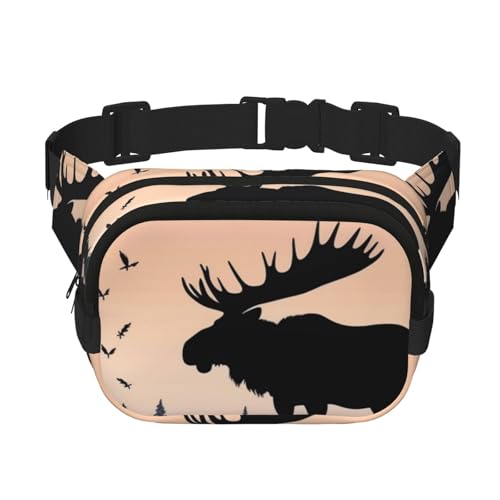 Gürteltasche, Motiv: Elch, Berg, Kiefernbaum, Wildnis, klein, modisch, Crossbody, leicht, für Damen und Herren, Laufen, Workout, Wandern, Reisen Gürteltasche, Motiv: Elch, Berg, Kiefernbaum, Wildnis, klein, modisch, Crossbody, leicht, für Damen und Herren, Laufen, Workout, Wandern, Reisen von KKLWEGU