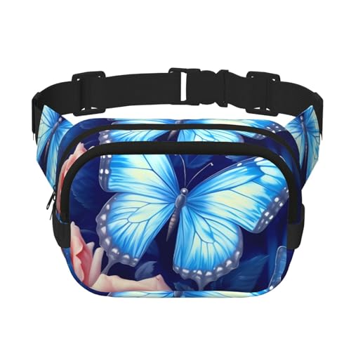 Gürteltasche, Motiv: Schmetterlinge auf Rosen, klein, modisch, leicht, für Damen und Herren, Laufen, Workout, Wandern, Reisen von KKLWEGU
