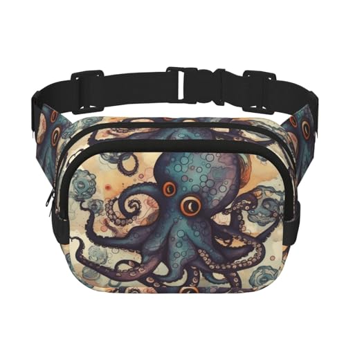 Gürteltasche im Retro-Stil mit Oktopus-Motiv, klein, modisch, leicht, für Damen und Herren, Laufen, Workout, Wandern, Reisen von KKLWEGU
