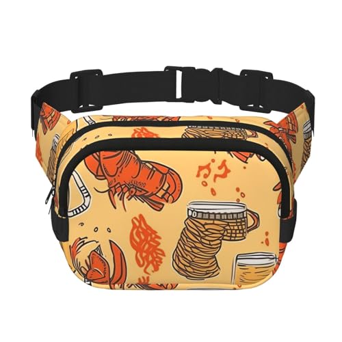 Gürteltasche mit Bier- und Krebsmuster, klein, modisch, leicht, für Damen und Herren, Laufen, Workout, Wandern, Reisen von KKLWEGU