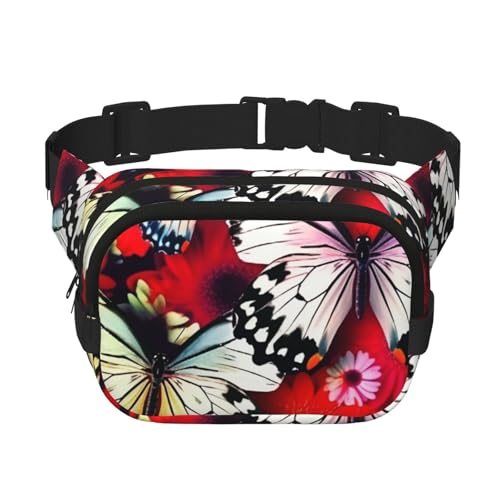 Gürteltasche mit bunten Blumen und Schmetterlingen, klein, modisch, leicht, für Damen und Herren, Laufen, Workout, Wandern, Reisen von KKLWEGU