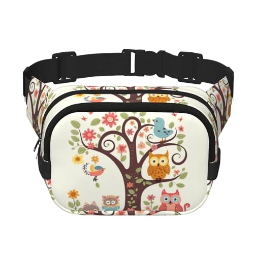 Gürteltasche mit niedlichem Cartoon-Eulen-Baum, Blumen und Eichhörnchen, klein, modisch, Crossbody, leichte Schultertasche, Bauchtasche für Damen und Herren, Laufen, Workout, Wandern, Reisen Gürteltasche mit niedlichem Cartoon-Eulen-Baum, Blumen und Eichhörnchen, klein, modisch, Crossbody, leichte Schultertasche, Bauchtasche für Damen und Herren, Laufen, Workout, Wandern, Reisen von KKLWEGU