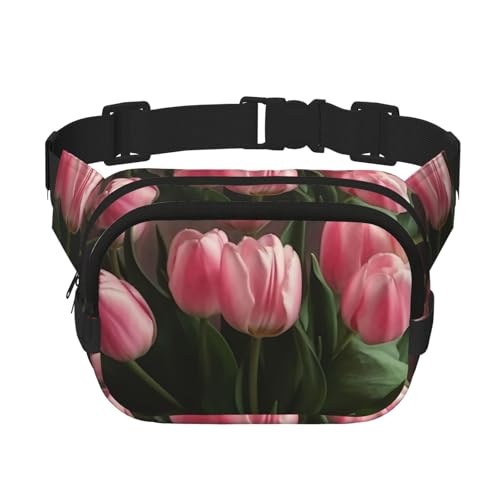 Gürteltasche mit rosa Tulpen, klein, modisch, leicht, für Damen und Herren, Laufen, Workout, Wandern, Reisen von KKLWEGU