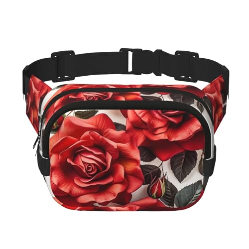 Gürteltasche mit roten Rosen und Blumen, klein, modisch, leicht, für Damen und Herren, Laufen, Workout, Wandern, Reisen von KKLWEGU