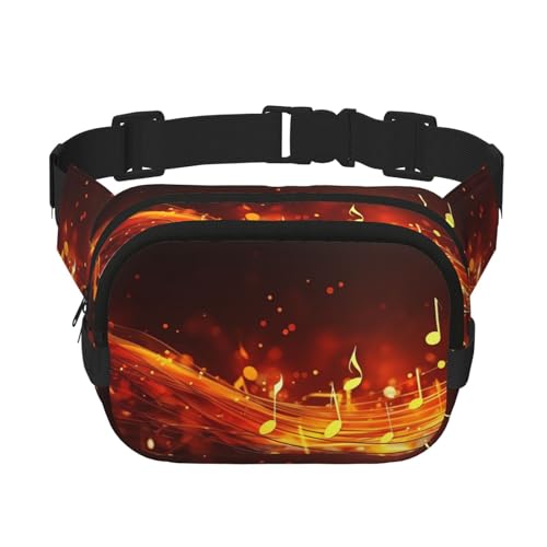 Gürteltasche mit roter Flamme, Motiv: Musiknoten, klein, modisch, leicht, für Damen und Herren, Laufen, Workout, Wandern, Reisen von KKLWEGU