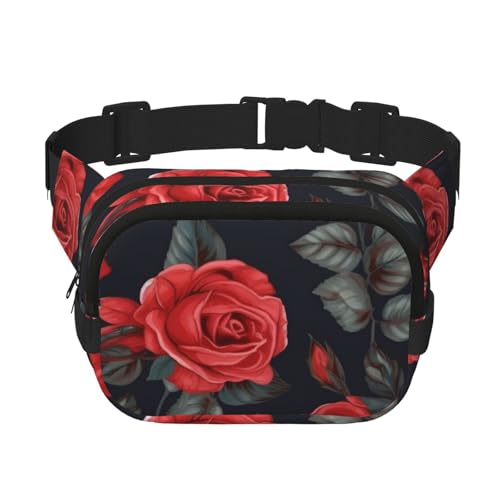 Gürteltasche mit schönen roten Rosen und Blumen, klein, modisch, leicht, für Damen und Herren, Laufen, Workout, Wandern, Reisen von KKLWEGU