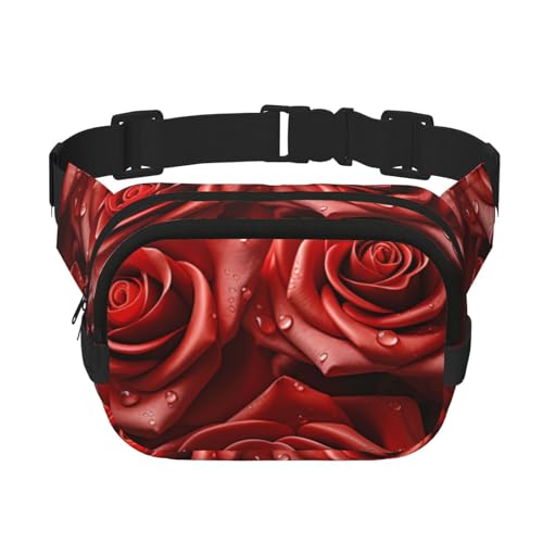 Gürteltasche mit vielen roten Rosen, klein, modisch, leicht, für Damen und Herren, Laufen, Workout, Wandern, Reisen von KKLWEGU