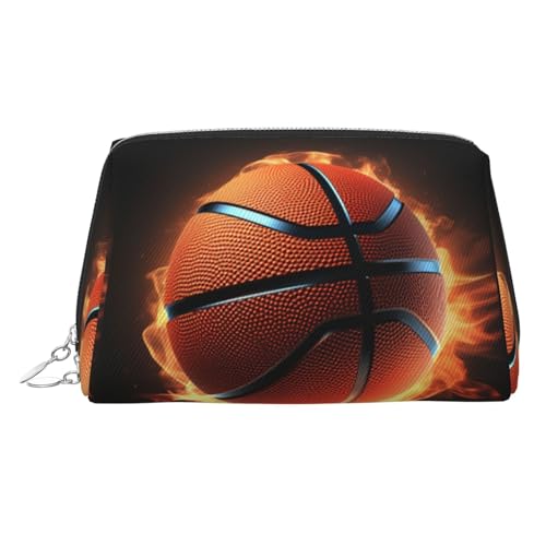 KKLWEGU 3D-Basketball-Make-up-Tasche, Leder, wasserdicht, Kosmetiktasche, Organizer, kleine Make-up-Tasche, mit Reißverschluss, tragbare Reise-Kulturbeutel für Damen und Mädchen, silber, Einheitsgröße KKLWEGU 3D-Basketball-Make-up-Tasche, Leder, wasserdicht, Kosmetiktasche, Organizer, kleine Make-up-Tasche, mit Reißverschluss, tragbare Reise-Kulturbeutel für Damen und Mädchen, silber, Einheitsgröße von KKLWEGU