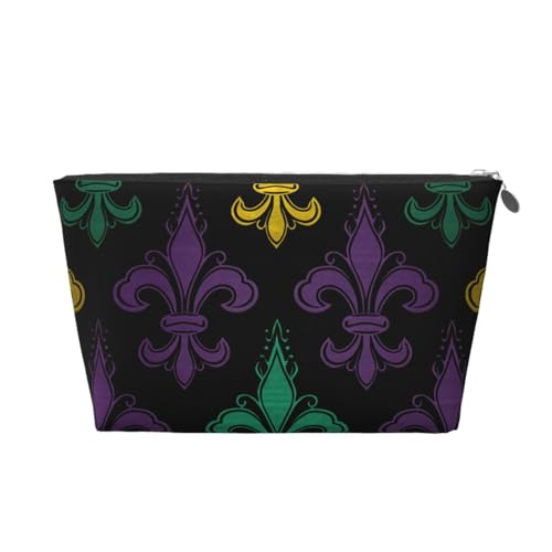 KKLWEGU 3D Kosmetiktasche mit Fleur de Lis Mardi Gras, PU-Leder, wasserdicht, Make-up-Tasche, tragbar, Reise-Kulturbeutel, Organizer, goldfarbener Reißverschluss, für Damen, silber, Einheitsgröße KKLWEGU 3D Kosmetiktasche mit Fleur de Lis Mardi Gras, PU-Leder, wasserdicht, Make-up-Tasche, tragbar, Reise-Kulturbeutel, Organizer, goldfarbener Reißverschluss, für Damen, silber, Einheitsgröße von KKLWEGU