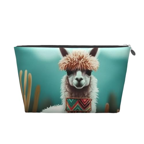 KKLWEGU Alpaka-Kosmetiktasche, PU-Leder, wasserdicht, Make-up-Tasche, tragbar, Reise-Kulturbeutel, Organizer, goldfarbener Reißverschluss, für Damen, silber, Einheitsgröße von KKLWEGU