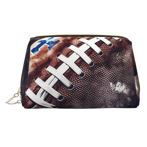 KKLWEGU American Football Make-up-Tasche aus Leder, wasserdicht, Kosmetiktasche, Organizer, kleine Make-up-Tasche, mit Reißverschluss, tragbare Reise-Kulturbeutel für Damen und Mädchen, gold von KKLWEGU