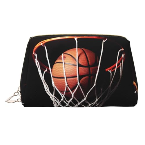 KKLWEGU Basketball-Make-up-Tasche aus Leder, wasserdicht, Kosmetiktasche, Organizer, kleine Make-up-Tasche, mit Reißverschluss, tragbare Reise-Kulturbeutel für Damen und Mädchen, gold, Einheitsgröße KKLWEGU Basketball-Make-up-Tasche aus Leder, wasserdicht, Kosmetiktasche, Organizer, kleine Make-up-Tasche, mit Reißverschluss, tragbare Reise-Kulturbeutel für Damen und Mädchen, gold, Einheitsgröße von KKLWEGU