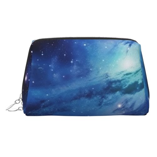 KKLWEGU Blue Universe Kosmetiktasche aus Leder, Weltraum, Galaxie, wasserdicht, Kosmetiktasche, Organizer, kleine Make-up-Tasche, mit Reißverschluss, tragbare Reise-Kulturbeutel für Damen und Mädchen von KKLWEGU