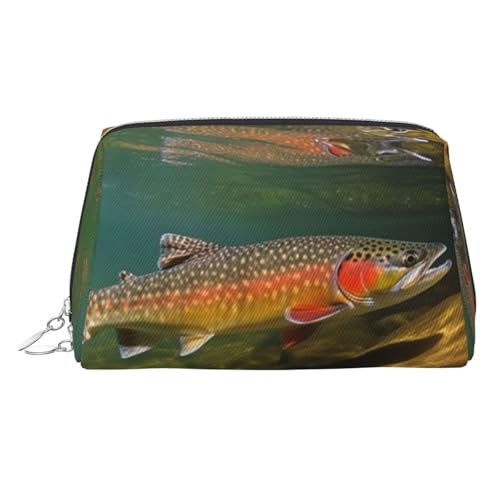 KKLWEGU Brook Make-up-Tasche aus Leder, zum Forellenangeln, wasserdicht, Kosmetiktasche, Organizer, kleine Make-up-Tasche, mit Reißverschluss, tragbare Reise-Kulturbeutel für Damen und Mädchen, silber KKLWEGU Brook Make-up-Tasche aus Leder, zum Forellenangeln, wasserdicht, Kosmetiktasche, Organizer, kleine Make-up-Tasche, mit Reißverschluss, tragbare Reise-Kulturbeutel für Damen und Mädchen, silber von KKLWEGU