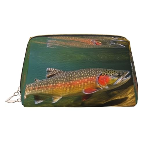 KKLWEGU Brook Make-up-Tasche aus Leder, zum Forellenangeln, wasserdicht, Kosmetiktasche, Organizer, kleine Make-up-Tasche, mit Reißverschluss, tragbare Reise-Kulturbeutel für Damen und Mädchen, gold KKLWEGU Brook Make-up-Tasche aus Leder, zum Forellenangeln, wasserdicht, Kosmetiktasche, Organizer, kleine Make-up-Tasche, mit Reißverschluss, tragbare Reise-Kulturbeutel für Damen und Mädchen, gold von KKLWEGU