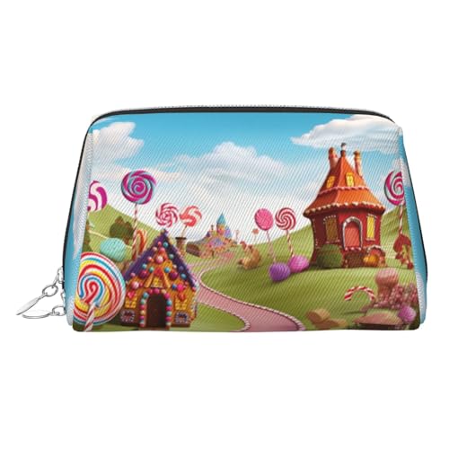 KKLWEGU Candy Beautiful Land Make-up-Tasche aus Leder, wasserdicht, Kosmetiktasche, Organizer, kleine Make-up-Tasche, mit Reißverschluss, tragbare Reise-Kulturbeutel für Damen und Mädchen, silber KKLWEGU Candy Beautiful Land Make-up-Tasche aus Leder, wasserdicht, Kosmetiktasche, Organizer, kleine Make-up-Tasche, mit Reißverschluss, tragbare Reise-Kulturbeutel für Damen und Mädchen, silber von KKLWEGU