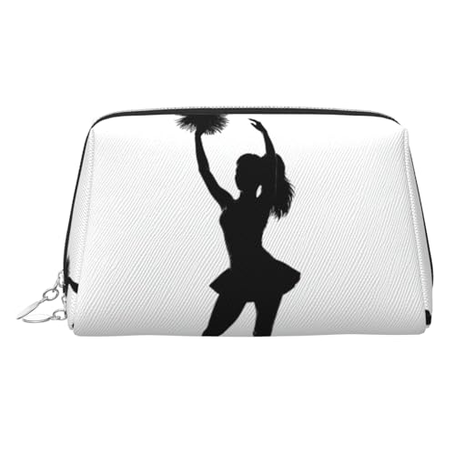 KKLWEGU Cheerleader Make-up-Tasche aus Leder, wasserdicht, Kosmetiktasche, Organizer, kleine Make-up-Tasche, mit Reißverschluss, tragbare Reise-Kulturbeutel für Damen und Mädchen, silber von KKLWEGU
